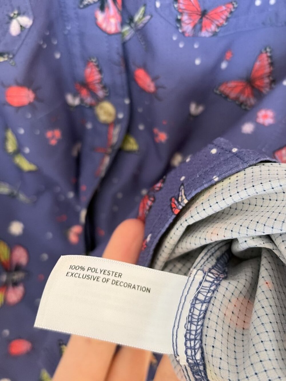 Duluth Trading Co Purple Butterfly Bug Print Short Sleeve Shirt - Picture 6 of 7